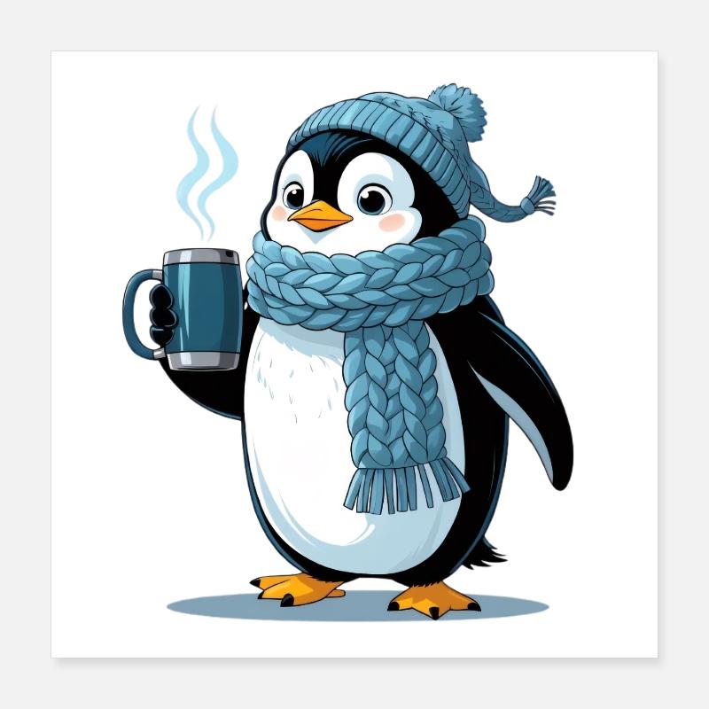 Kuschelpinguin mit blauer Mütze Poster 40x40 cm