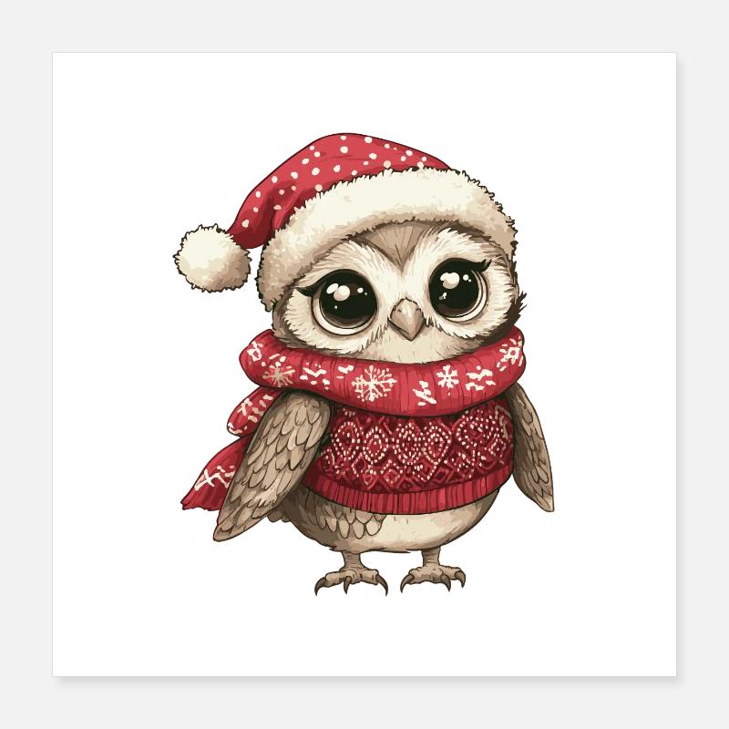 Hibou Noël Poster 40 x 40 cm