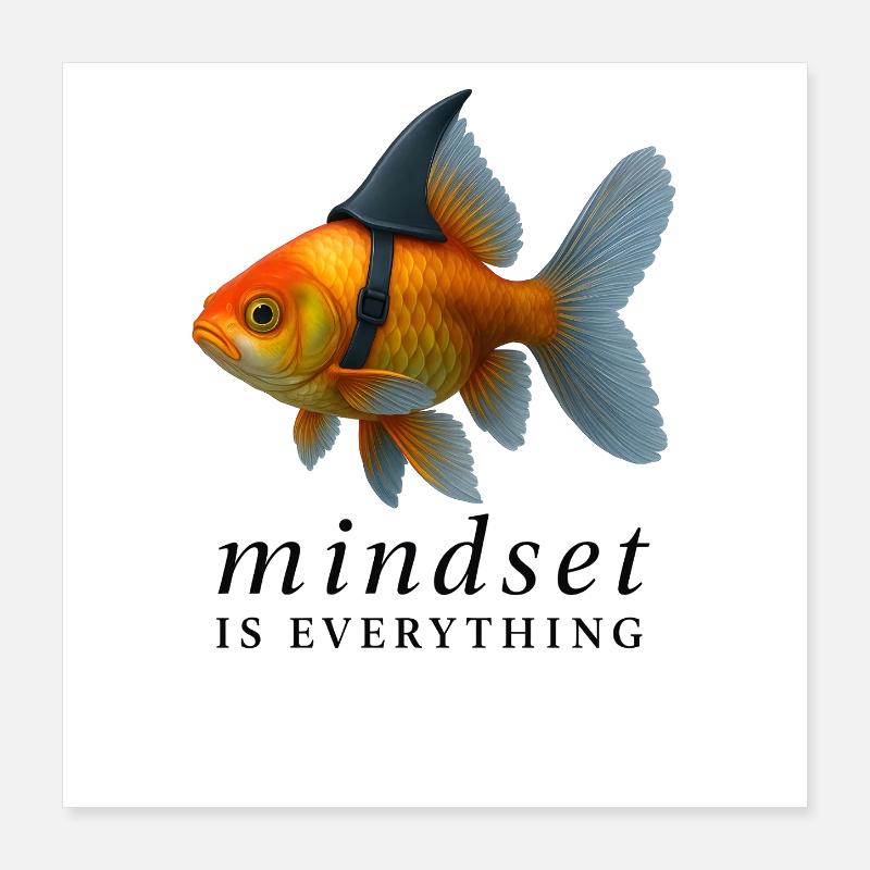 Mindset Goldfish with Helmet, Motivational Saying  Poster 16" x 16" (40x40 cm)