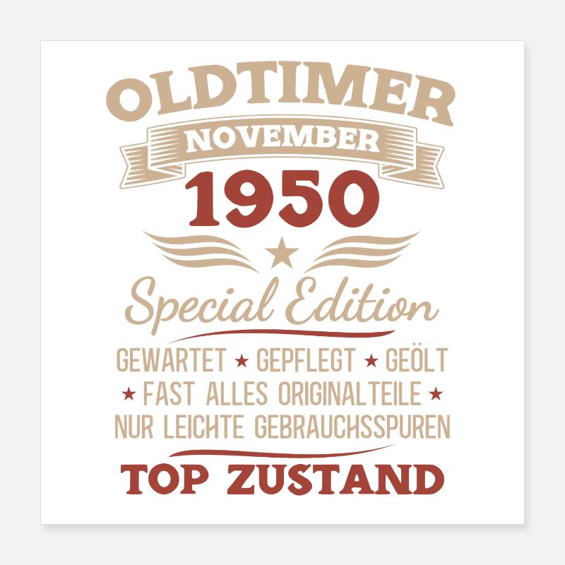 75. Geburtstag Geschenk Oldtimer November 1950 Poster 40x40 cm