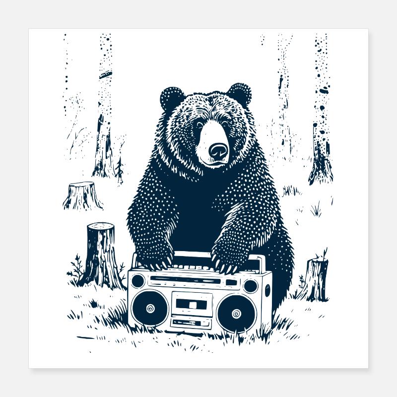 Boombox Bär Poster 40x40 cm