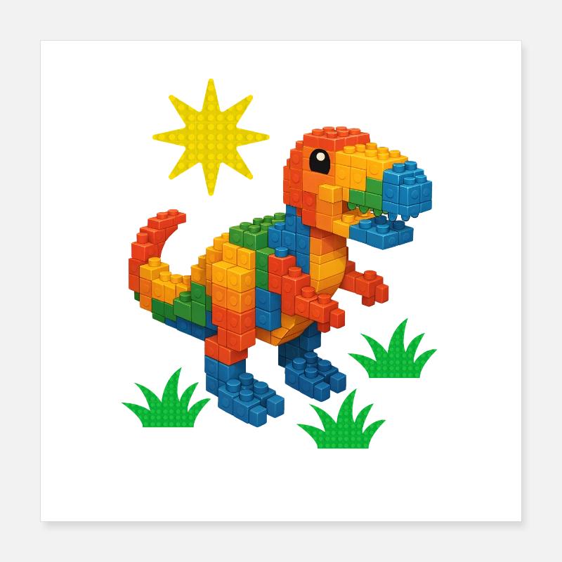 Dinosaur Made Of Bricks Creative Block Builder Poster 16" x 16" (40x40 cm)