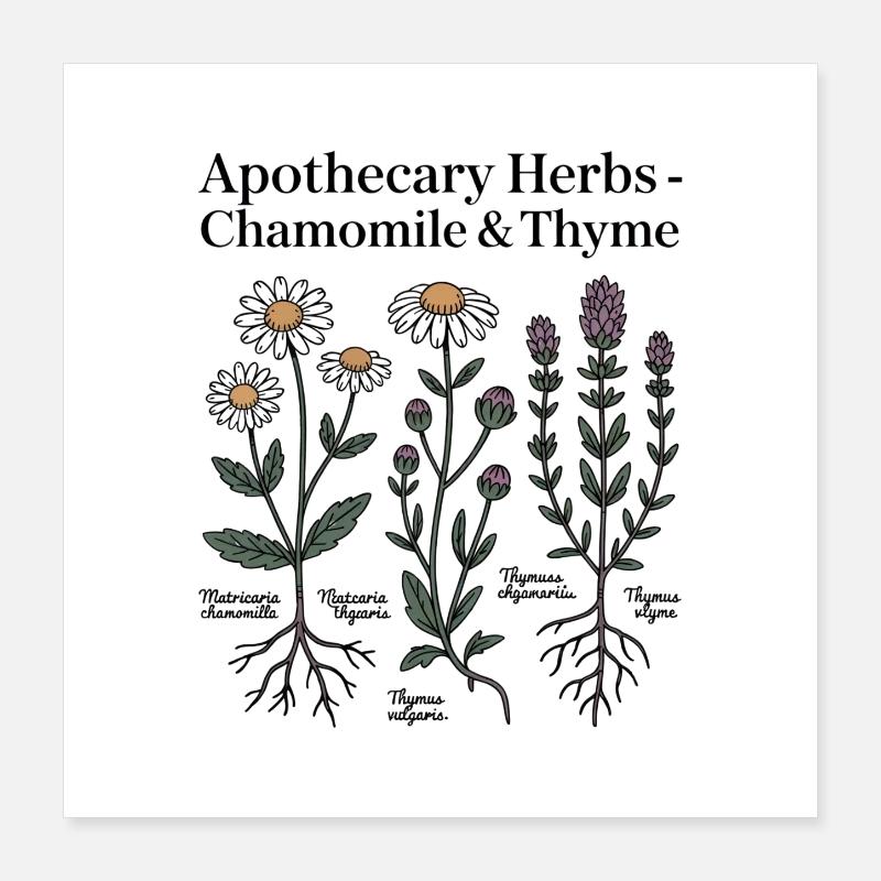 Chamomile & Thyme Medicinal Plants Poster 16" x 16" (40x40 cm)