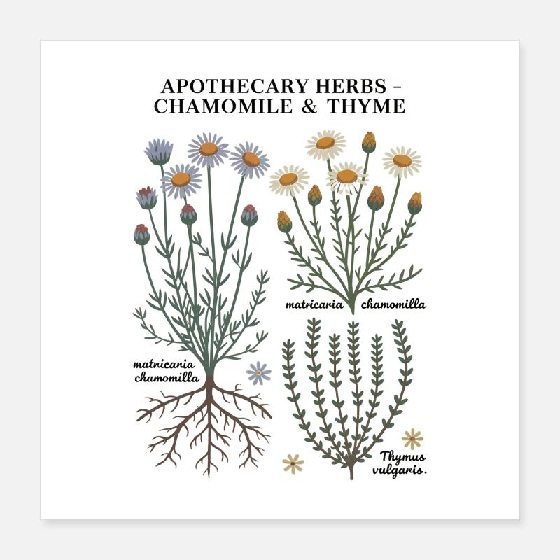Apothecary Herbs – Chamomile & Thyme Poster 16" x 16" (40x40 cm)