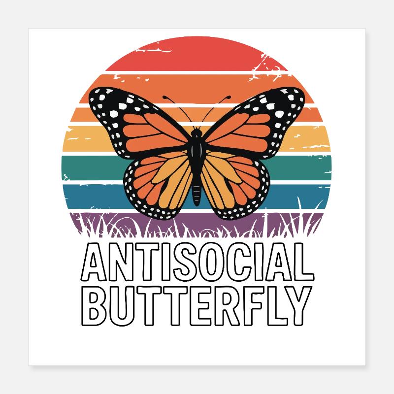 Papillon antisocial - Retro Schmetterling Poster 40 x 40 cm
