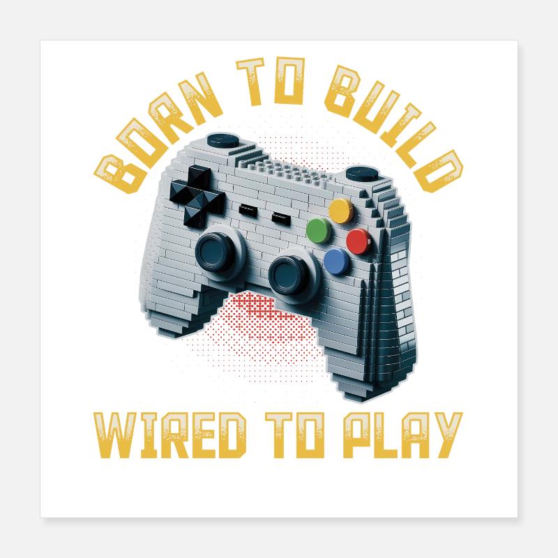 Building Blocks Gamer Gaming Brick Builder Poster 16" x 16" (40x40 cm)