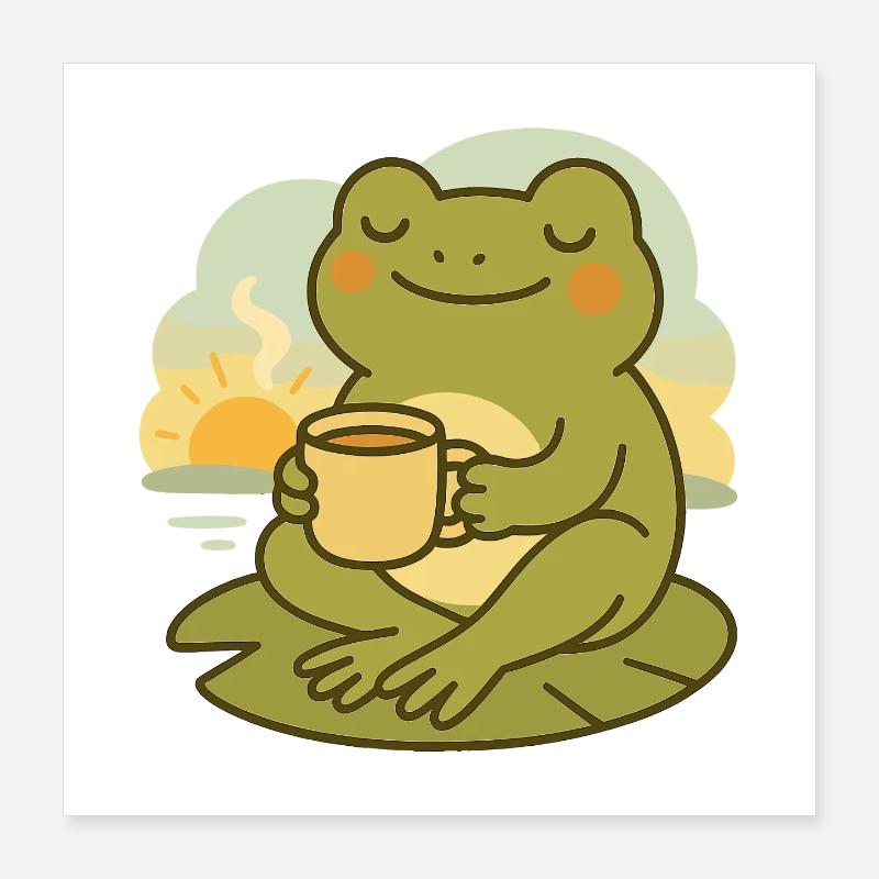 Frosch mit Kaffee – Morgenruhe Design Poster 40x40 cm