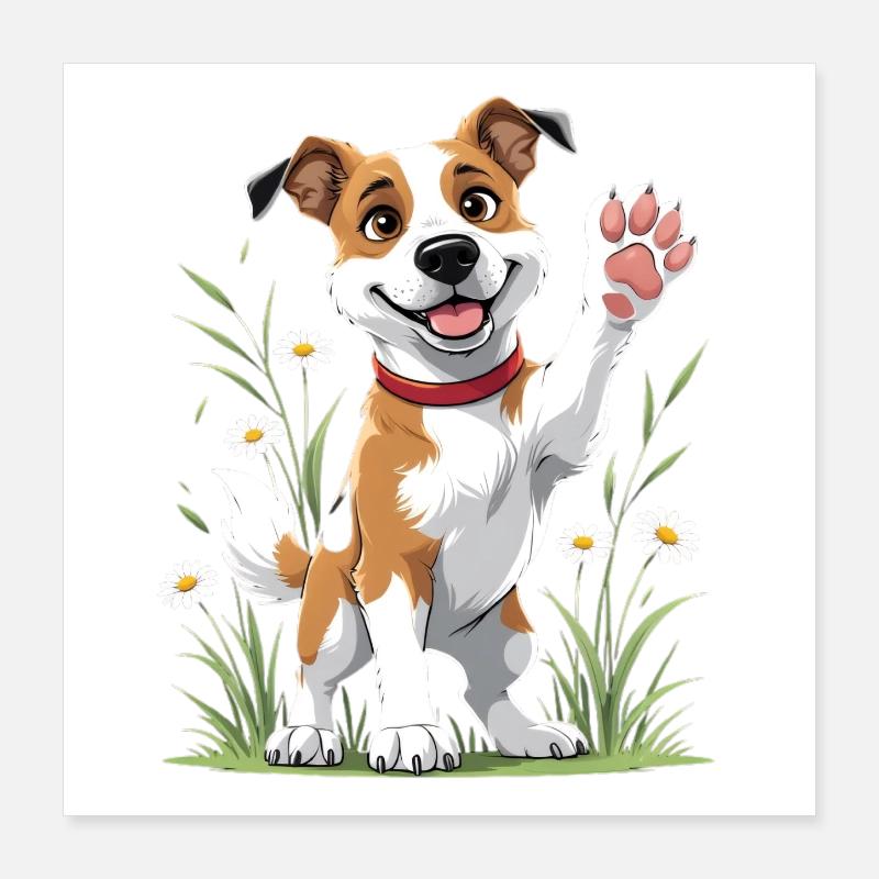 Chien joyeux dans le champ Poster 40 x 40 cm