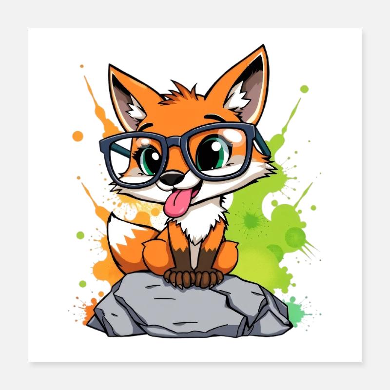 Brillenfuchs auf Stein Poster 40x40 cm