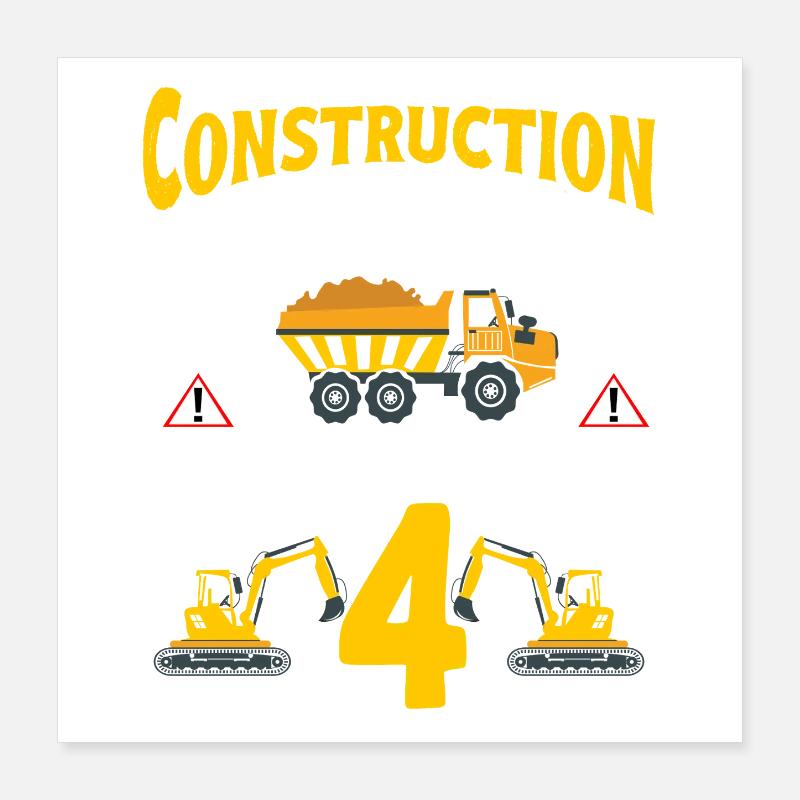 Fête de construction 4e anniversaire Camion de 4 ans Poster 40 x 40 cm