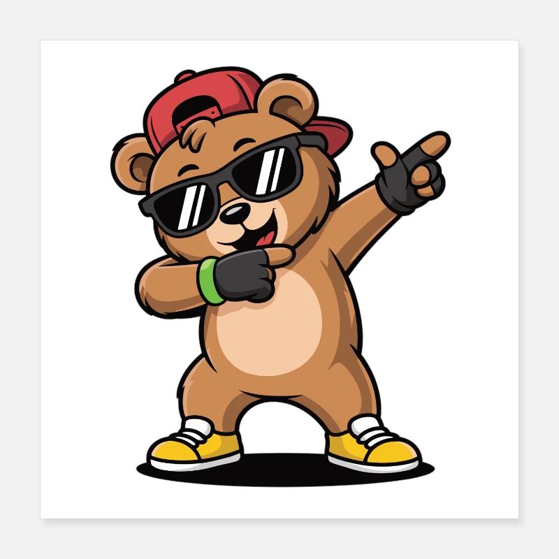Ours dansant cool avec casquette et lunettes de soleil Poster 40 x 40 cm