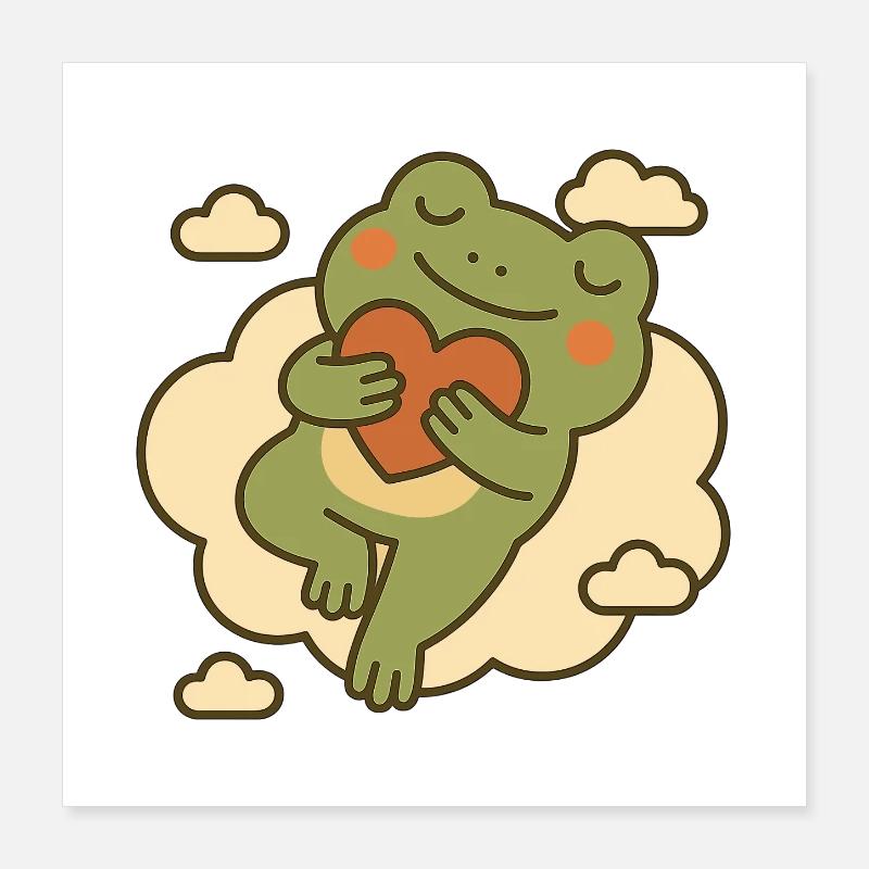 Frog with Heart on Cloud – Love & Tranquility Poster 16" x 16" (40x40 cm)