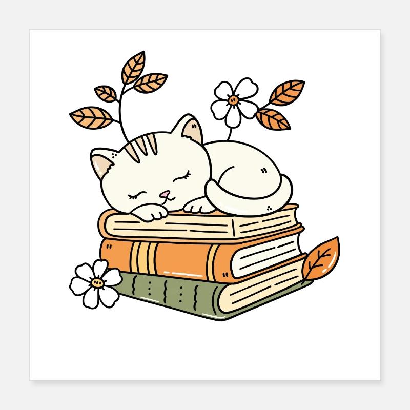 Bücher und Katzen Geschenkidee Frau Mann Poster 40x40 cm
