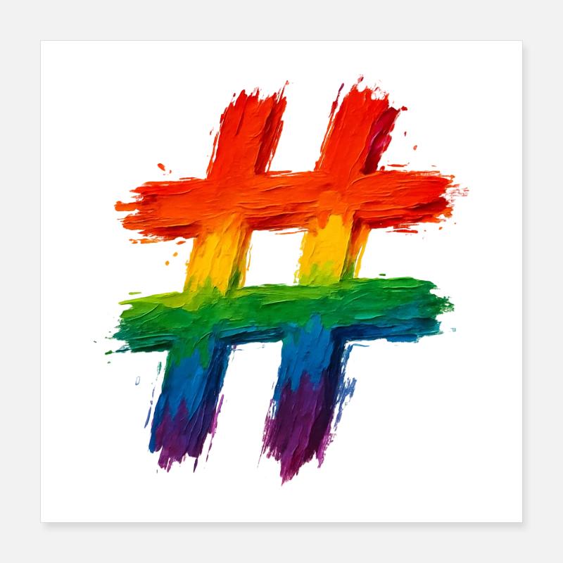 Bunter Hashtag in Regenbogenfarben gepinselt Poster 40x40 cm