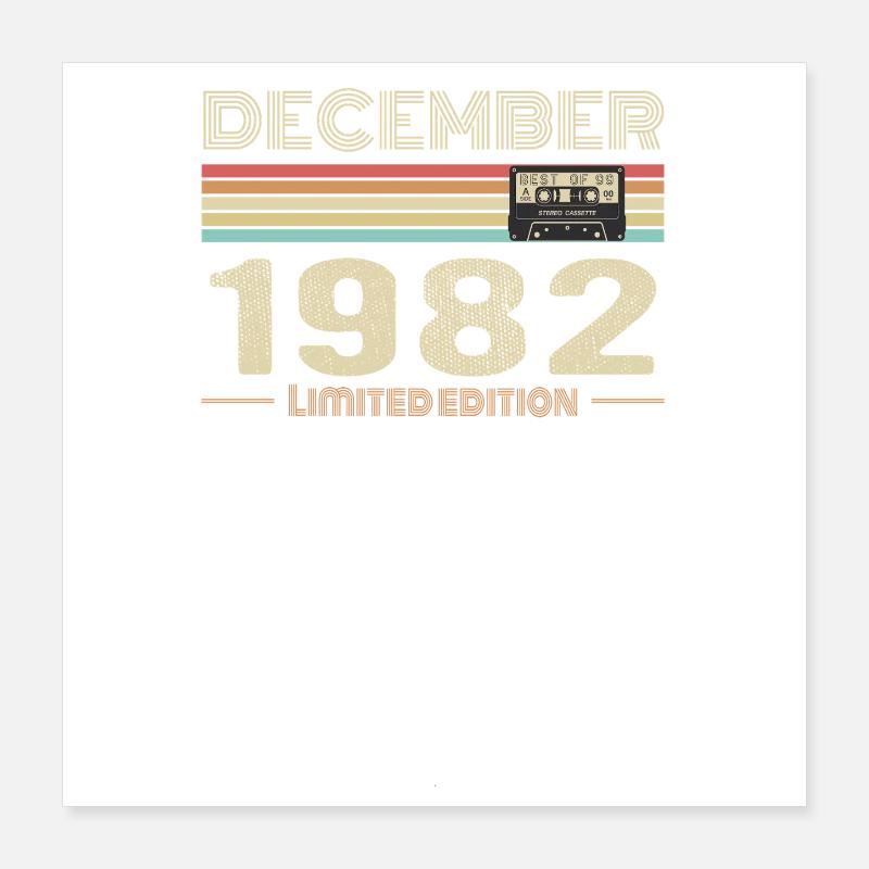 Décembre 1982 anniversaire Décembre 1982 Décembre Poster 40 x 40 cm