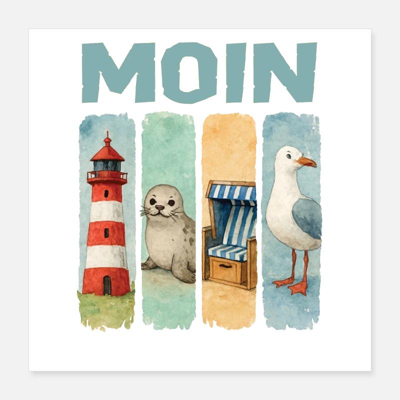 Phare de Moin, chaise de plage avec phoques, côte des mouettes Poster 40 x 40 cm