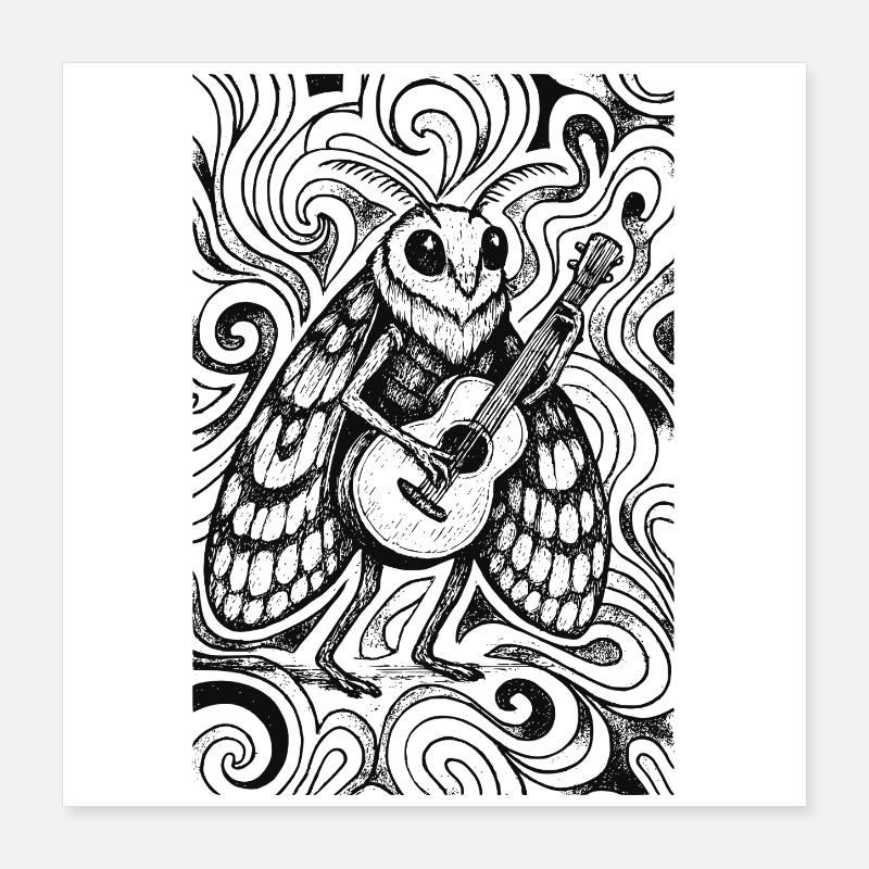 Zikade mit Gitarre Psychedelisch Poster 40x40 cm
