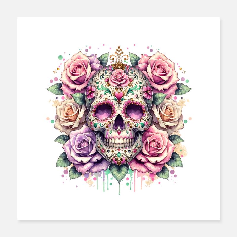 Fleurs Crâne Beauté Floraison Poster 40 x 40 cm