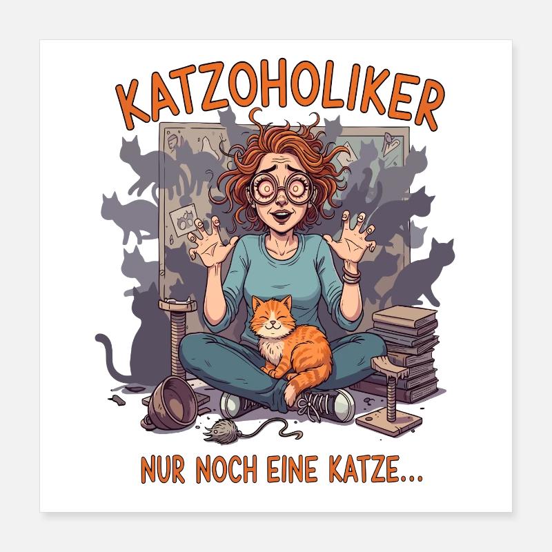 Katzoholiker Nur noch eine Katze - Lustiger Spruch Poster 40 x 40 cm