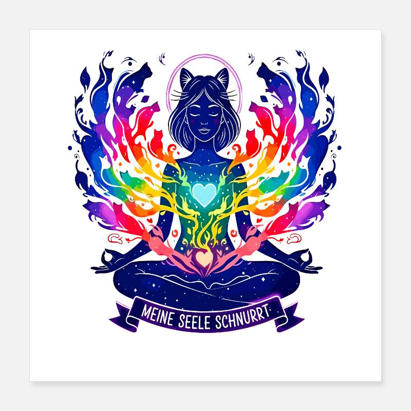 Mon âme ronronne - Yoga Chat Arc-en-ciel Poster 40 x 40 cm