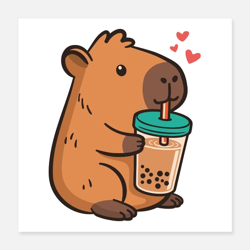 Capybara Bubble Tea Kawaii Boba Tee Milchtee Poster 40x40 cm