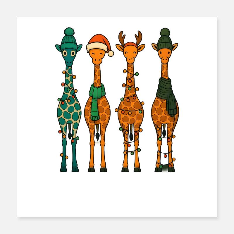 Quatuor de girafes Noël d’hiver douillet Poster 40 x 40 cm