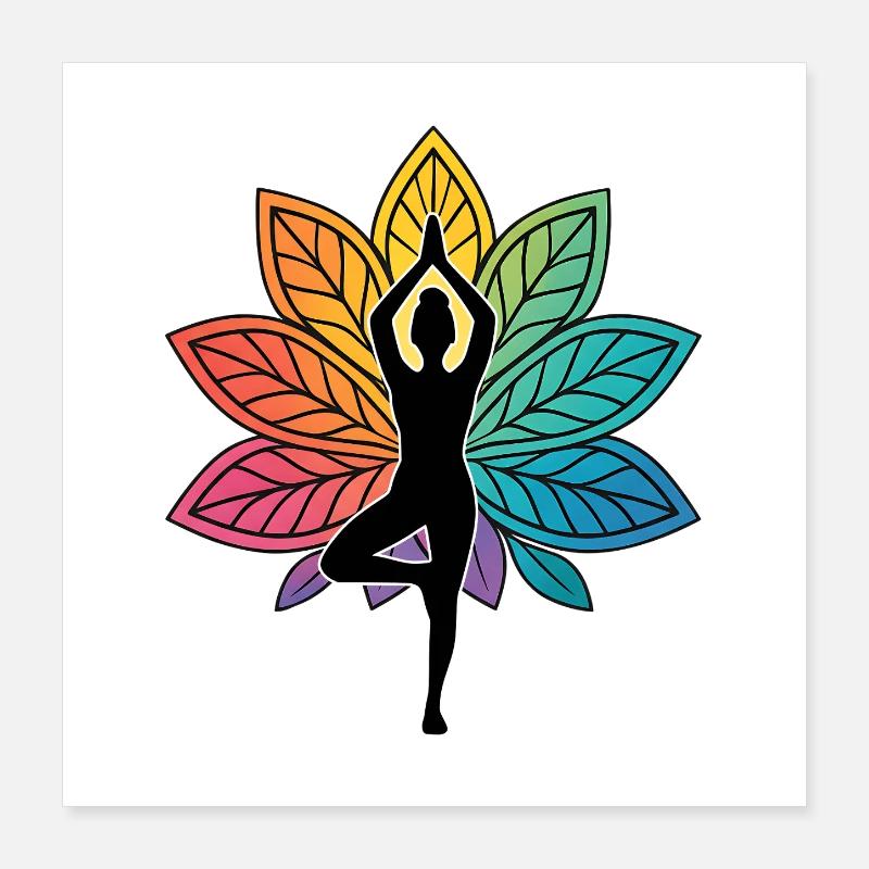 Silhouette de posture d’arbre de yoga avec chakra de lotus Poster 40 x 40 cm