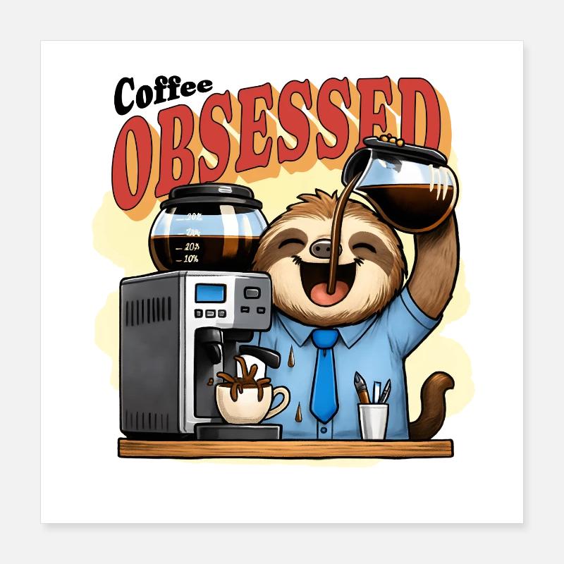 Coffee Obsessed Sloth Caffeine Poster 16" x 16" (40x40 cm)