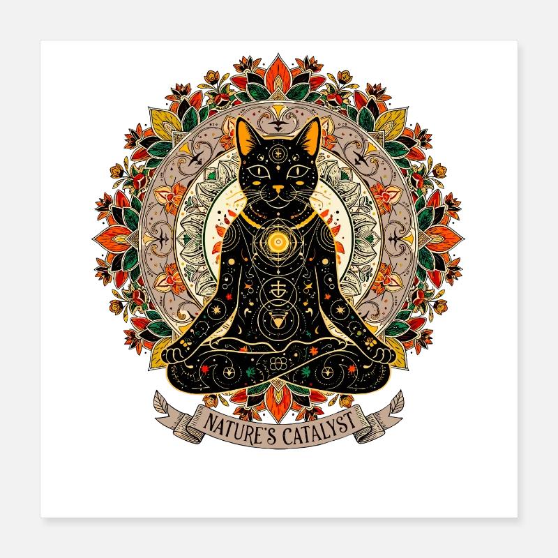 Nature Mandala Chat Wicca Ésotérisme Poster 40 x 40 cm
