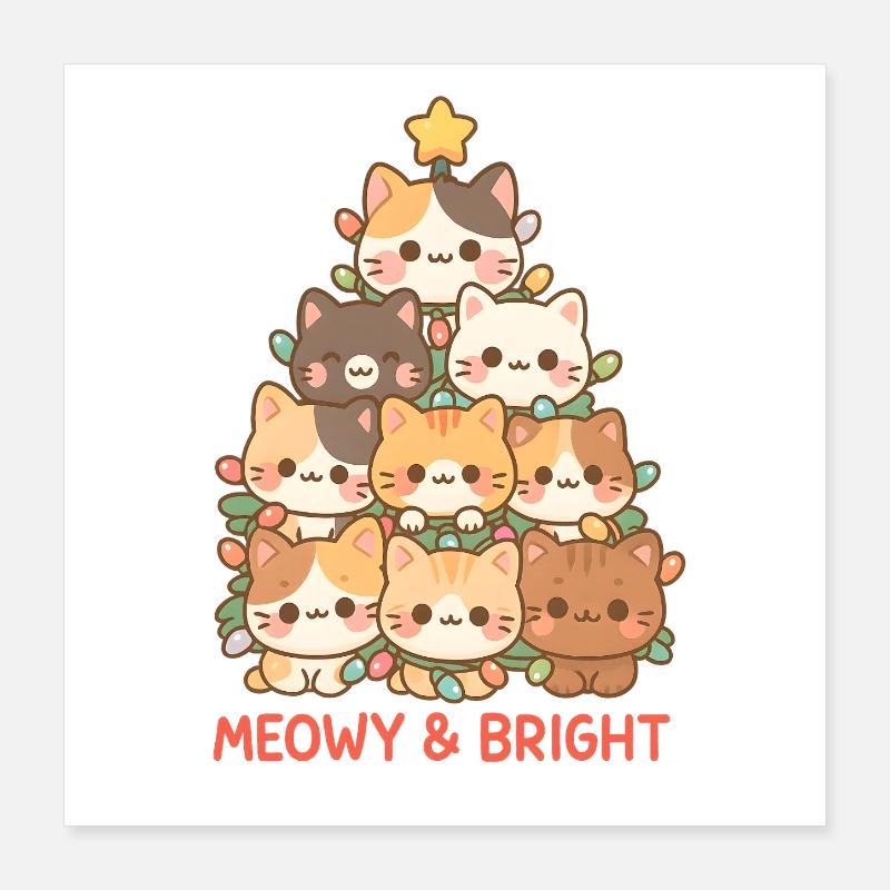 Meowy and Bright Cat Christmas Tree, Kittens  Poster 16" x 16" (40x40 cm)
