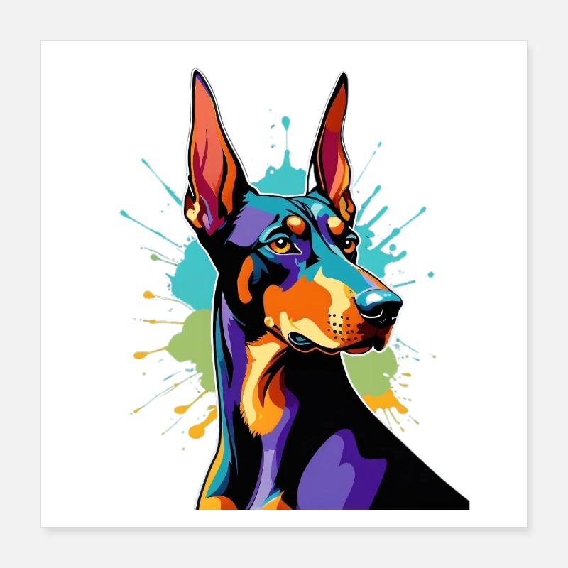 Explosion de couleurs Doberman Poster 40 x 40 cm