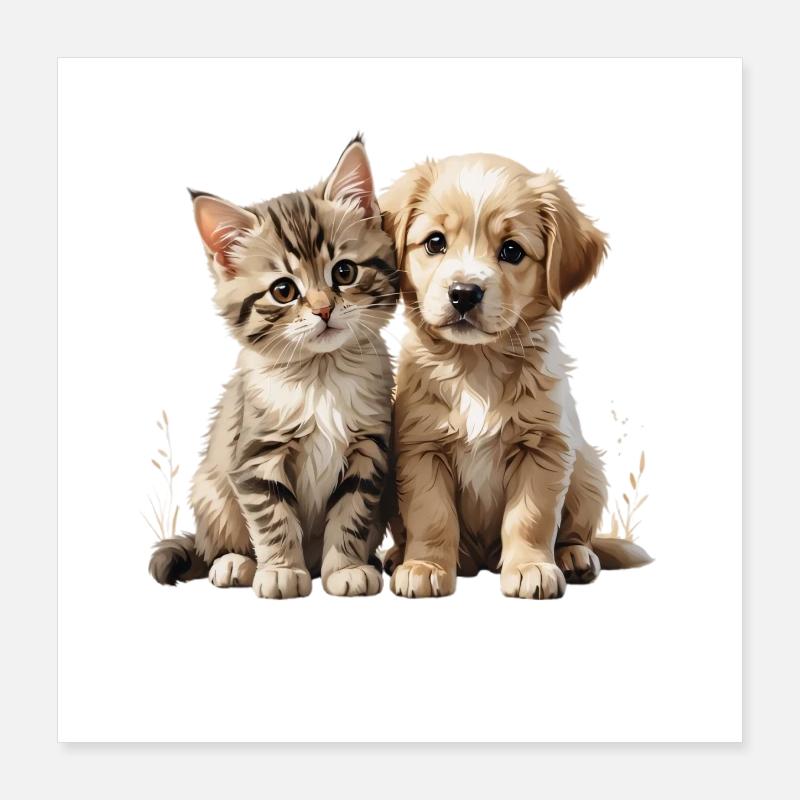 Cat Dog Duo Cuddle Motif Poster 16" x 16" (40x40 cm)