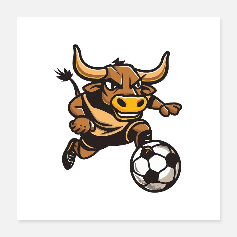 Stier Fußballheld im Sprint Poster 40x40 cm