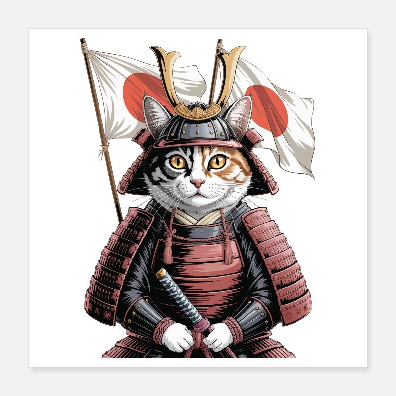Japan Katze Samurai Poster 40x40 cm