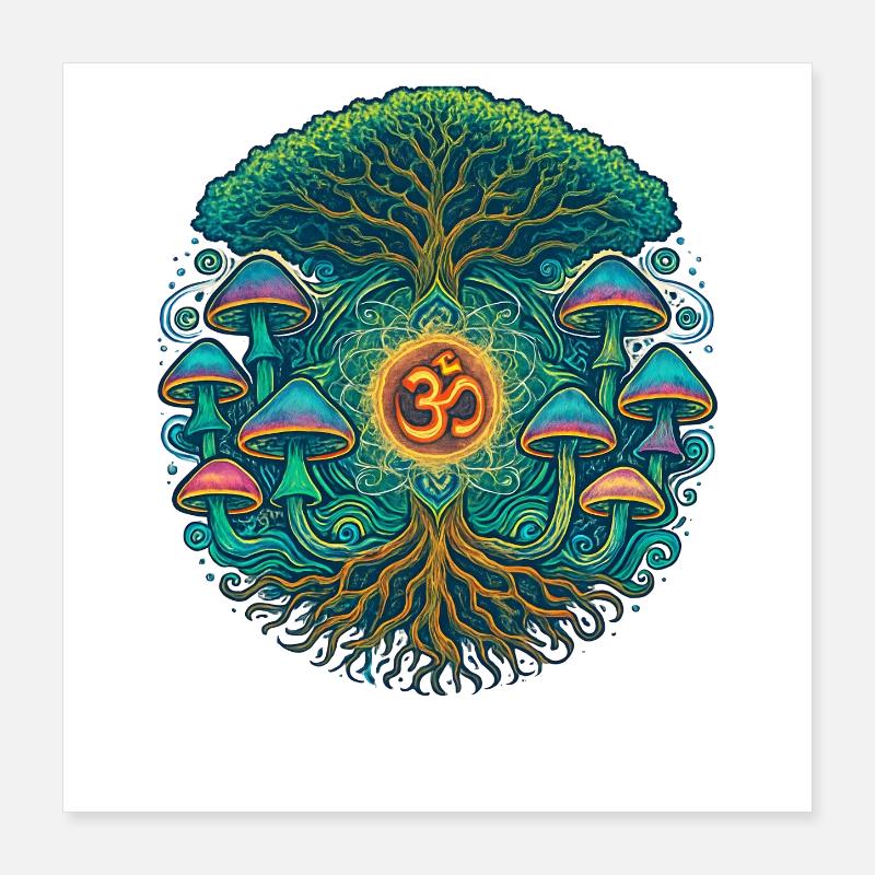Goa Trance Arbre de Vie Champignons Poster 40 x 40 cm
