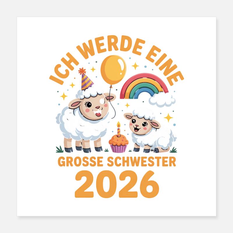 Ich werde eine grosse Schwester 2026 Schaf Lamm Poster 40x40 cm