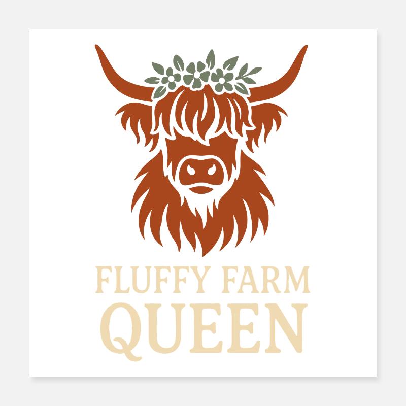 Vache des Highlands Rustique Animal Mignon Poster 40 x 40 cm