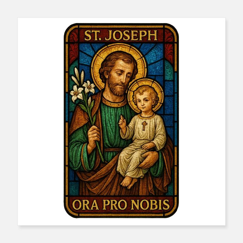 St Josef Ikon: Vater mit Kind Poster 40x40 cm