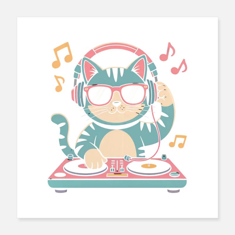 DJ Cat Poster 16" x 16" (40x40 cm)