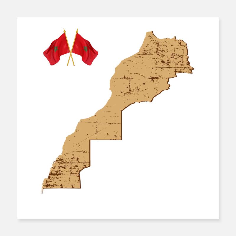 Map Morocco Vintage Flags Poster 16" x 16" (40x40 cm)