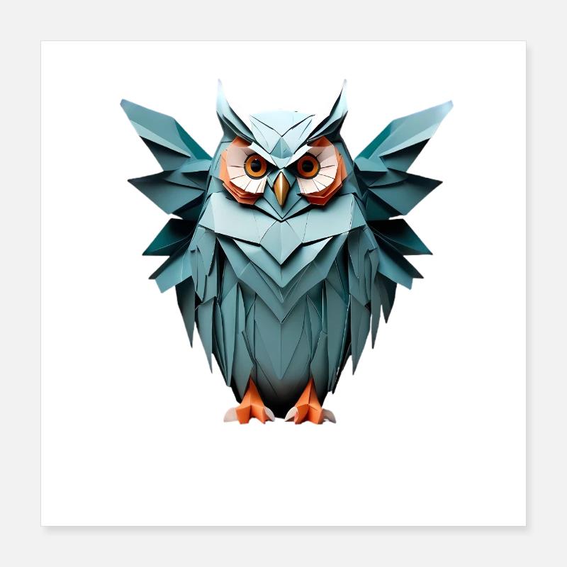 Blau Low-Poly Eule Design Poster 40x40 cm
