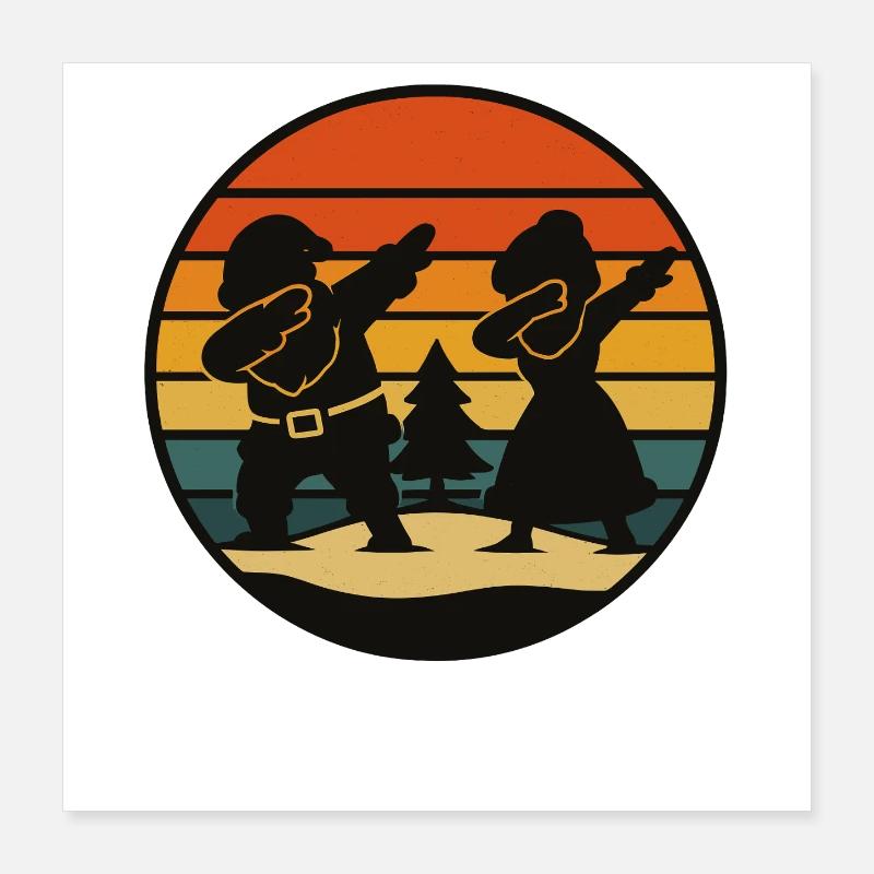 Dabbing Weihnachtsmann & Mrs Claus Retro Shirt Poster 40x40 cm