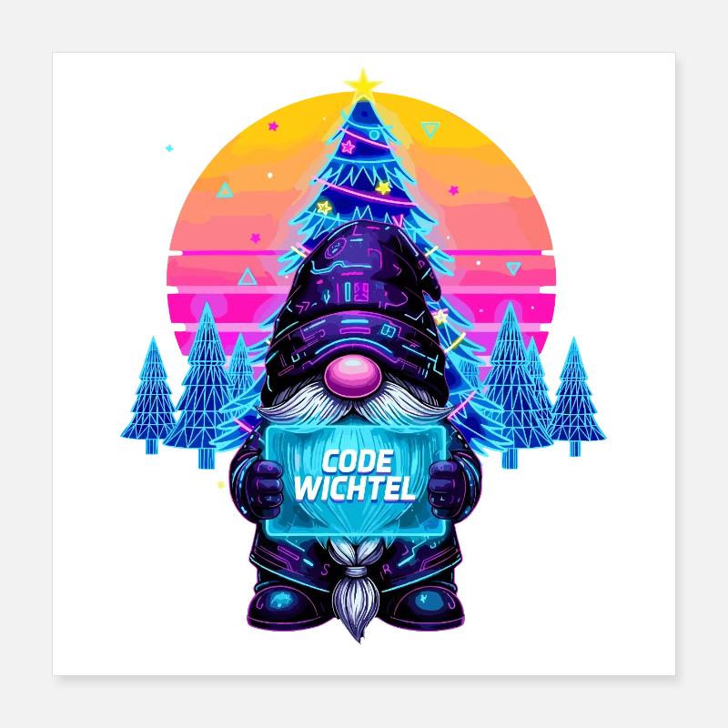 Cyberpunk Code Wichtel - Synthwave Xmas Nerd Poster 40x40 cm