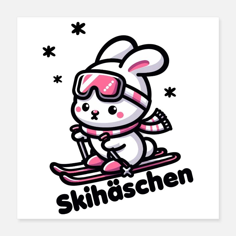 Mignon lapin de ski avec des lunettes de ski roses dans la neige Poster 40 x 40 cm