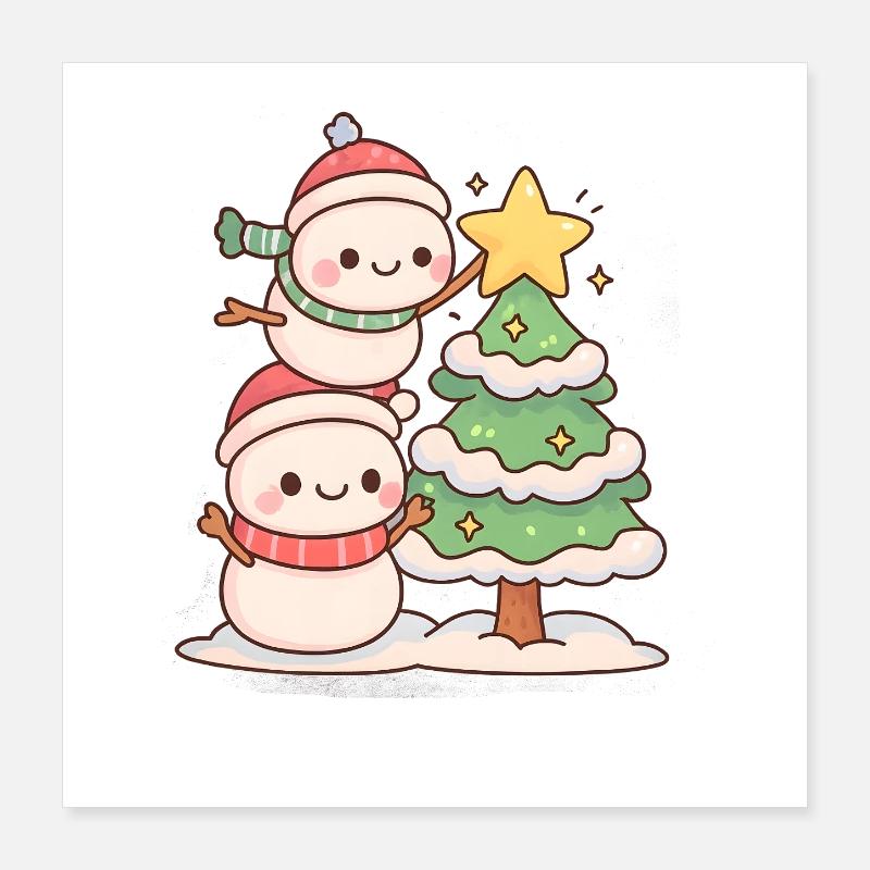 Snowy Duo with Christmas Tree, Snowman  Poster 16" x 16" (40x40 cm)