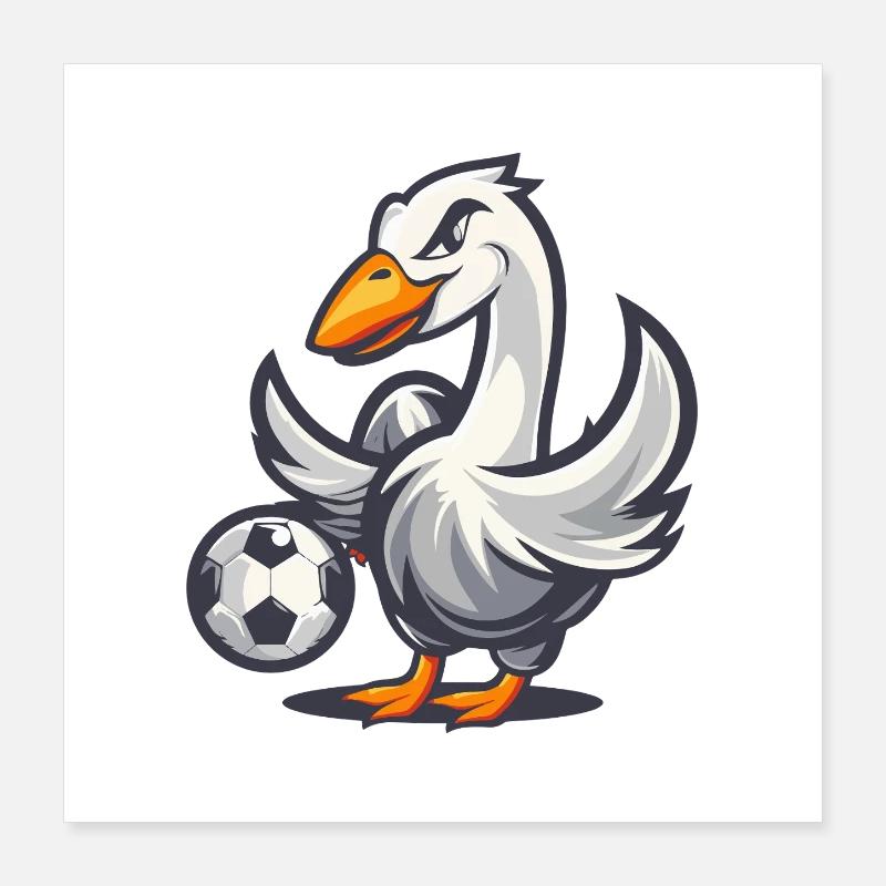 Duck with Soccer Cartoon Poster 16" x 16" (40x40 cm)