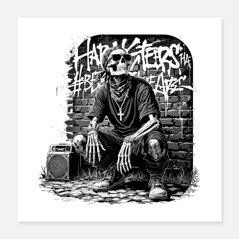 Graffiti squelette avec Boombox Poster 40 x 40 cm