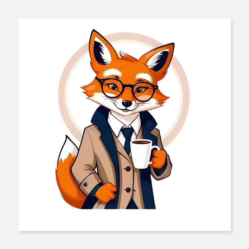 Fuchs im Anzug mit Kaffee Poster 40x40 cm