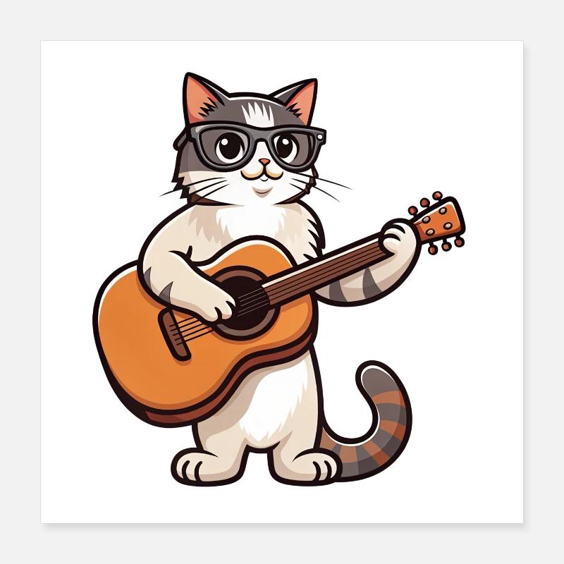 Un chat guitariste chat drôle chat avec guitare Poster 40 x 40 cm