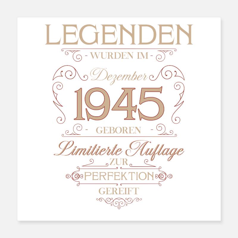 80e anniversaire Légende Décembre Né en 1945 Poster 40 x 40 cm